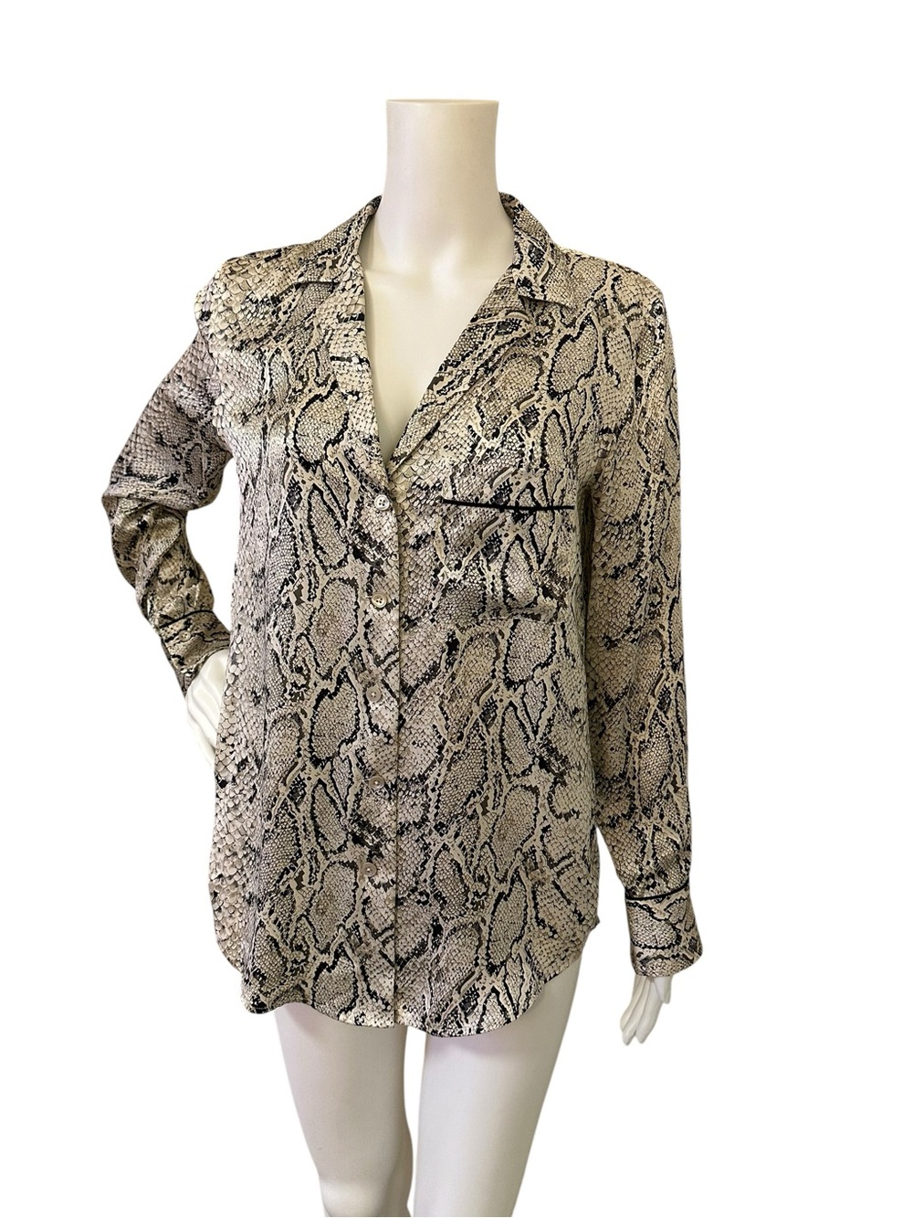 Women's Equipment Femme 100% silk Snake Print Button-Up Blouse - Beige/Black